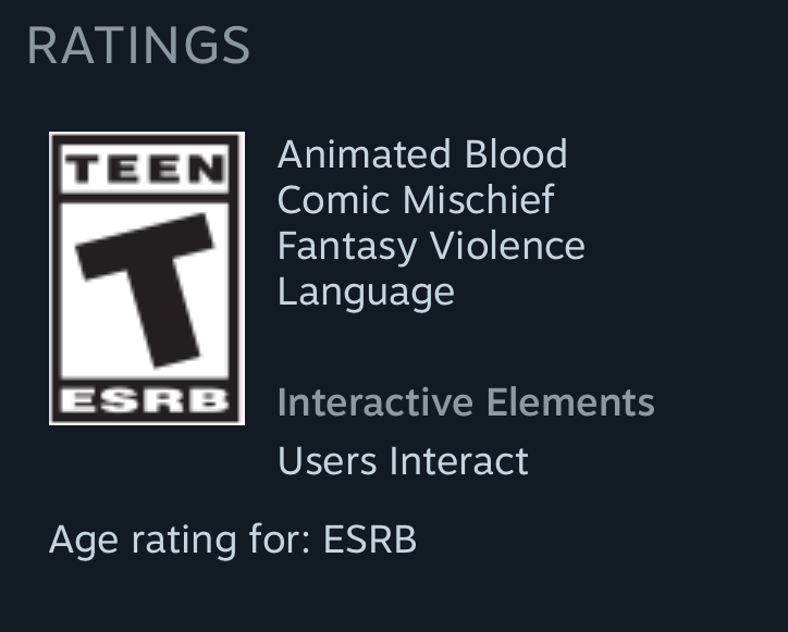 it takes two rating The teen rating box for It Takes Two showcasing the inclusion of the characteristics “Animated Blood”, “Comic Mischief”, “Fantasy Violence”, and “Language” within the content of the game.